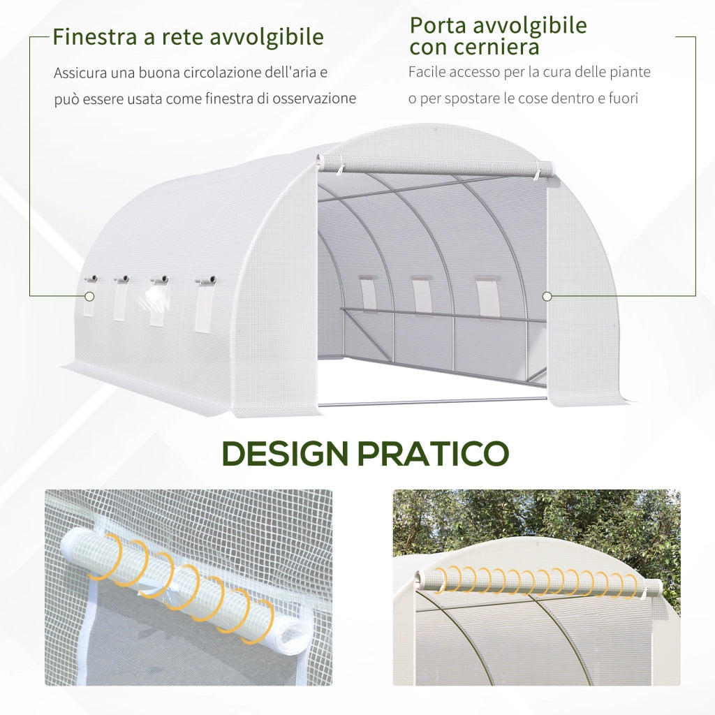 Serra da Giardino a Tunnel ¨C zephmum ¨C Struttura Metallo Copertura PE 6x3x2m Bianco