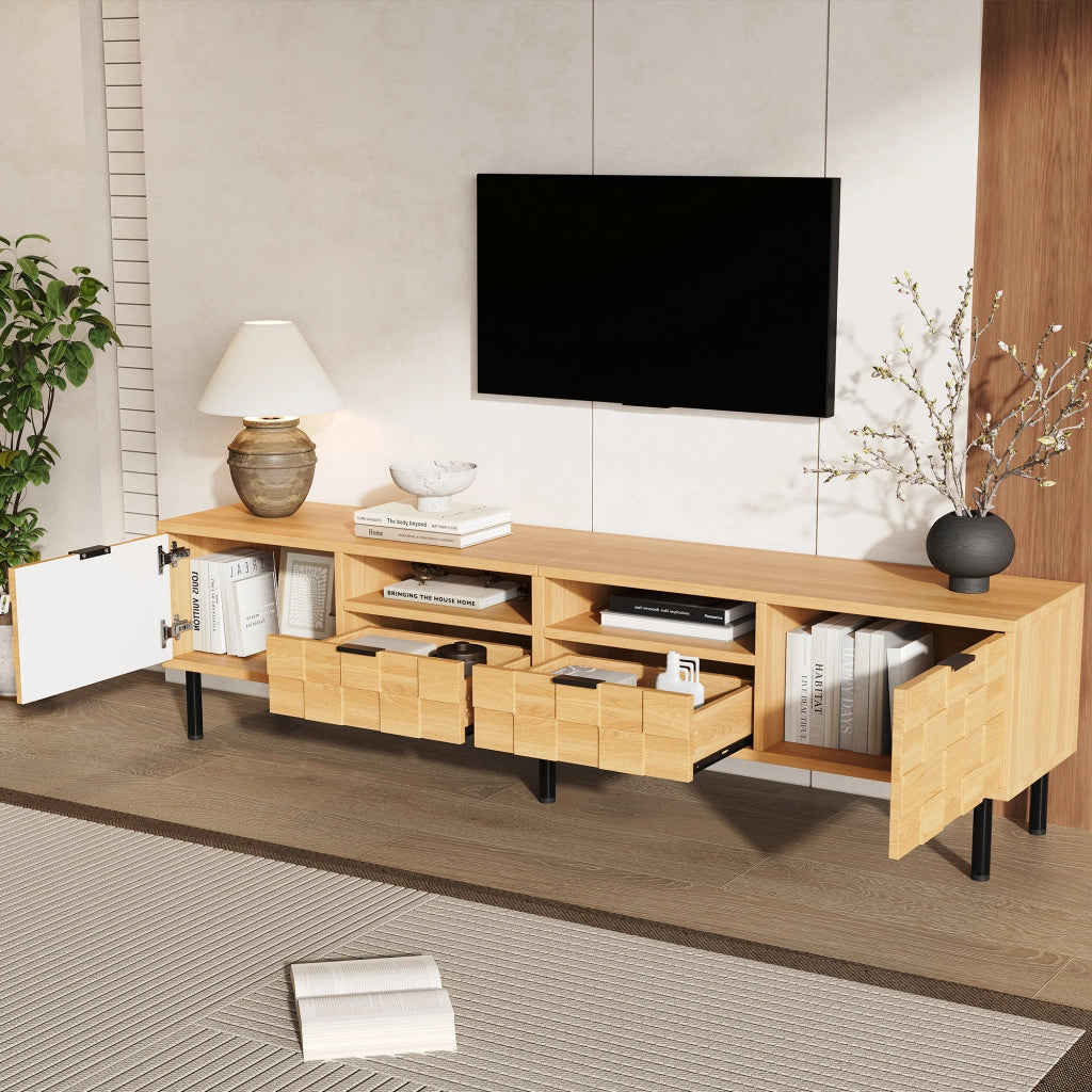 Mobile TV con 2 ante; 2 cassetti e 2 vani aperti per soggiorno in MDF e truciolare naturale 200×35×44.5 cm