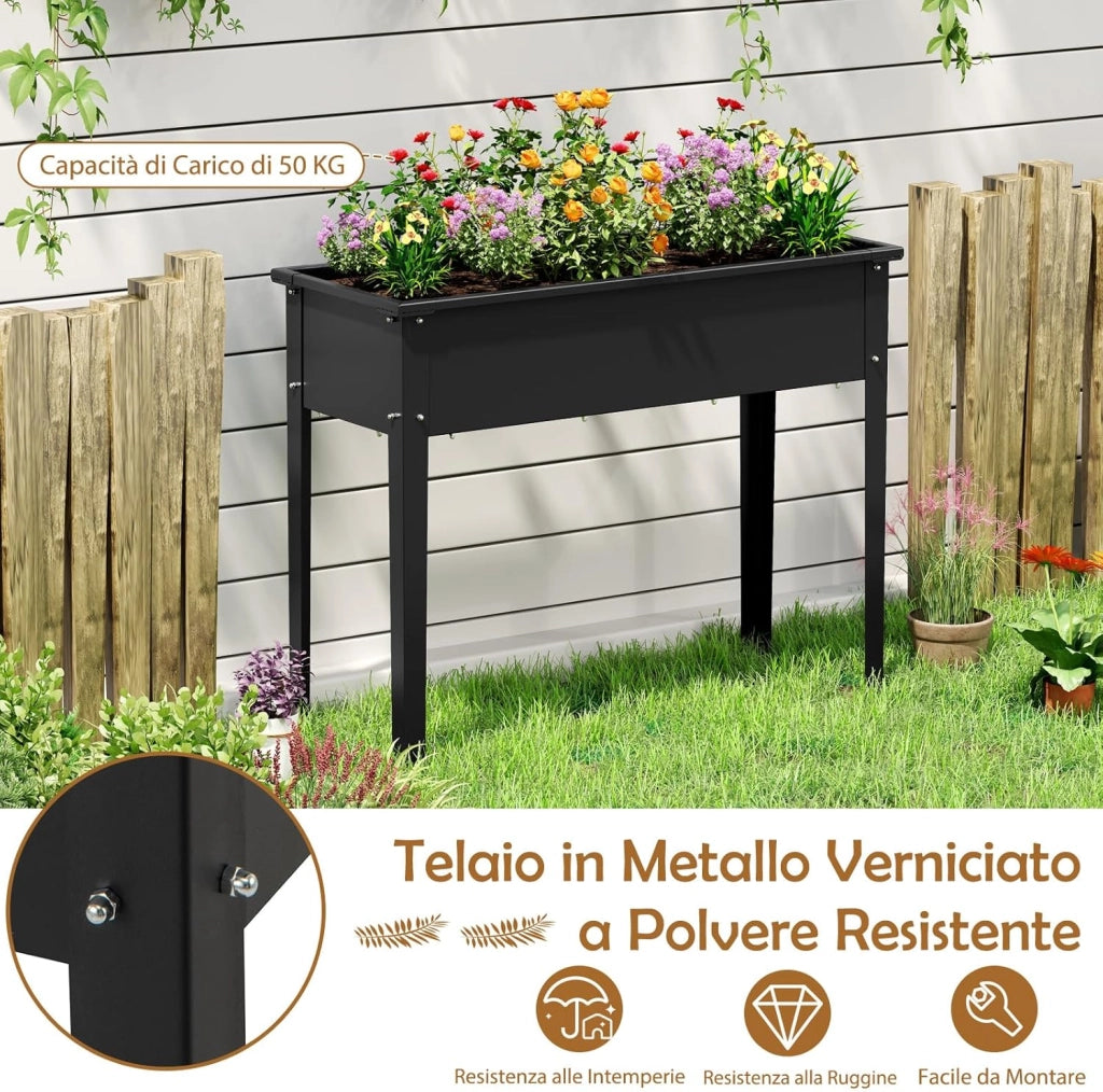 Letto da Giardino Rialzato, Fioriera Elevata con Gambe, Fori di Drenaggio, Aiuola Rialzata per Verdure, Frutta, Fiori e Erbe, Ideale per Balcone, Cortile e Patio, 100 x 40 x 80 cm