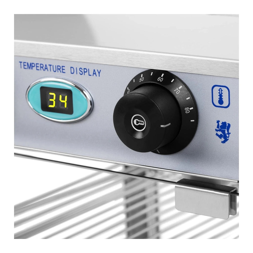 Vetrina riscaldata (850 watt temperatura di riscaldamento 0-85°C dimensioni espositiva 29 x 30 x 3 cm vaschetta raccogli gocce distanza tra i livelli 11 cm) 14_0004355