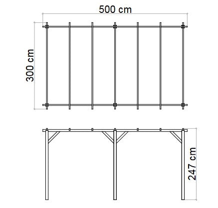 PERGOLA h300x500 cm CON STRUTTURA IN LEGNO PER GIARDINO ED ESTERNI