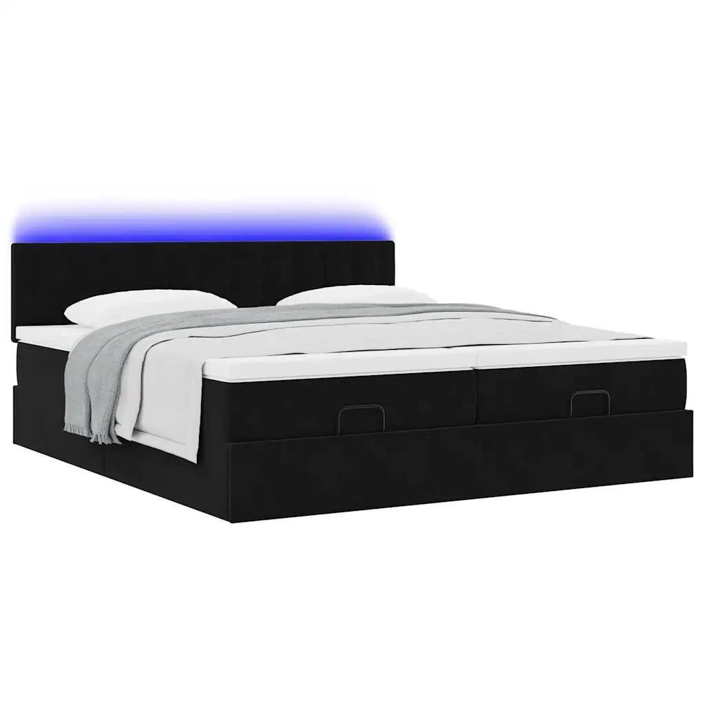 Struttura Letto Pouf con Materassi Nero 160x200 cm in Velluto 3312955