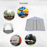 Gazebo Impermeabile con Zanzariere da Giardino Esterno Tendone in Poliestere 3 x 3 x 2.45 m Grigio