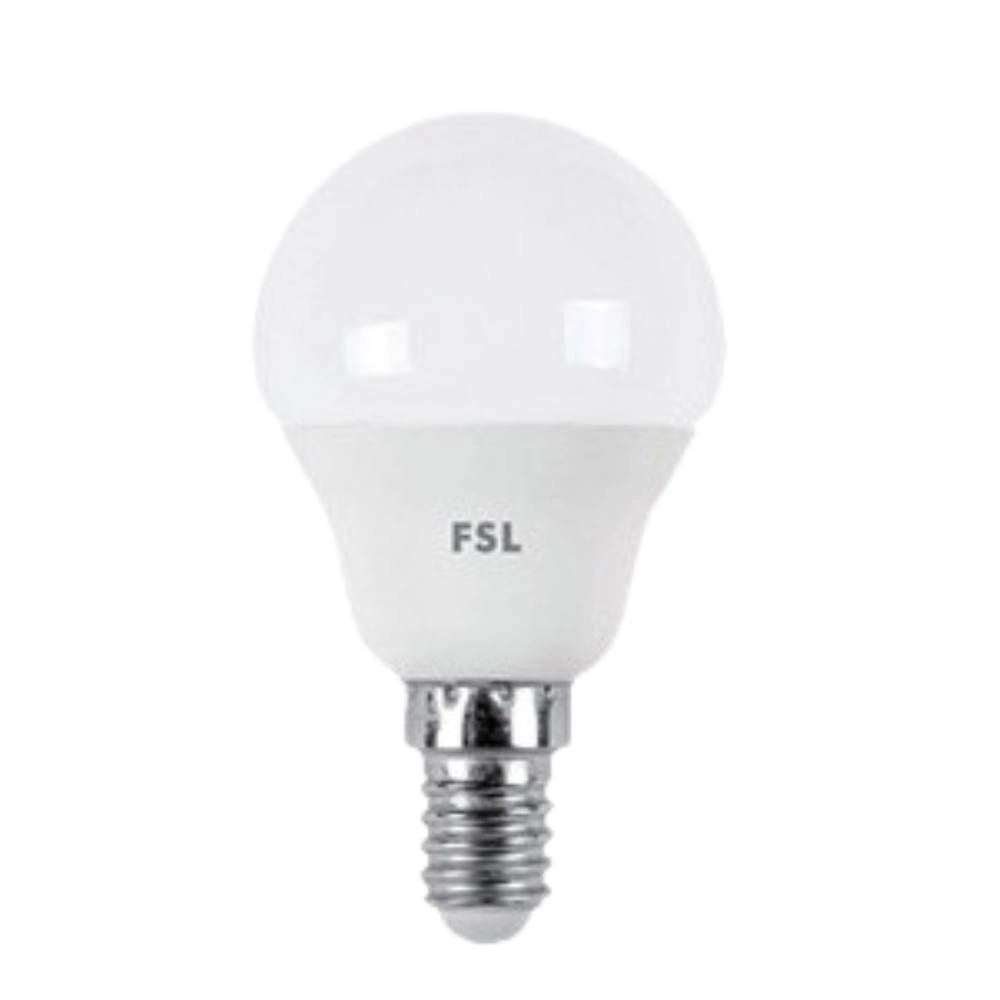 Lampada led sfera fsl 7,5w e14 luce calda 3000k classe energetica f