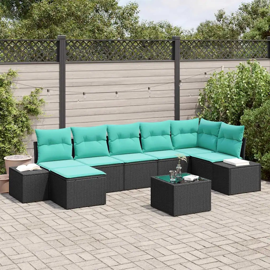 Set Divano da Giardino 8 pz Nero polyrattan 3347166