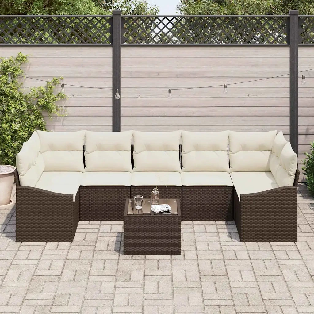 Set di divani con cuscino 8 pcs Marrone e Crema polyrattan