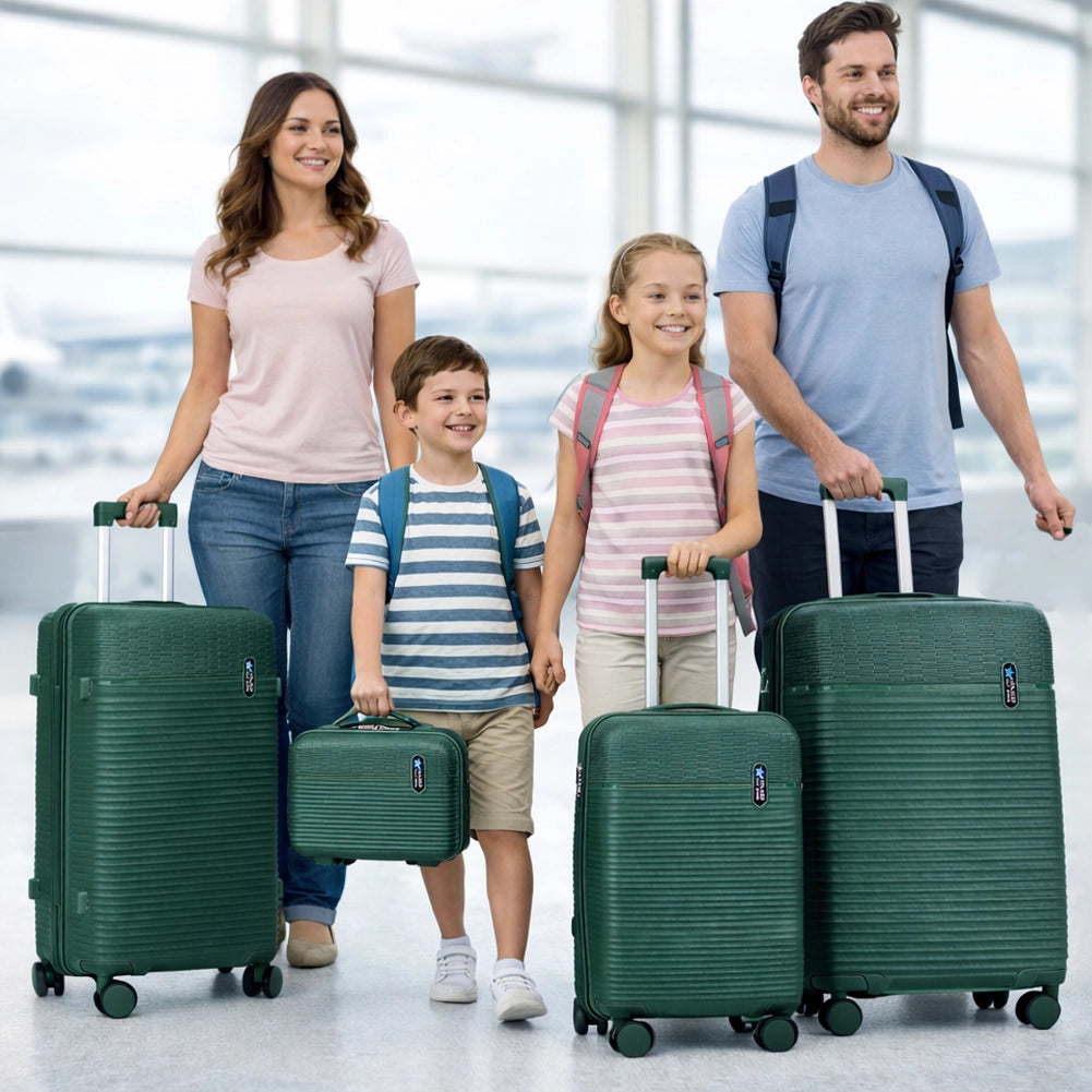 Set 3+1 Valigie Rigide Beauty Case Bagaglio Trolley con Ruote Easy Roll Verde Oliva