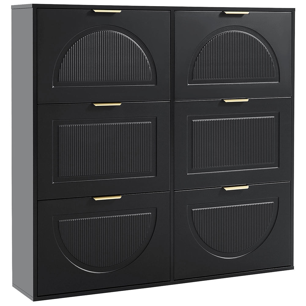 Armadio per scarpe moderno con 6 scomparti - Xylo - 118x115x25 cm - Nero - Ripiani indipendenti