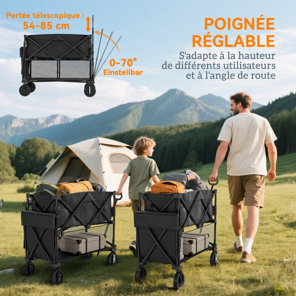 Carrello da giardino pieghevole 350L ¨C zephmum ¨C nero
