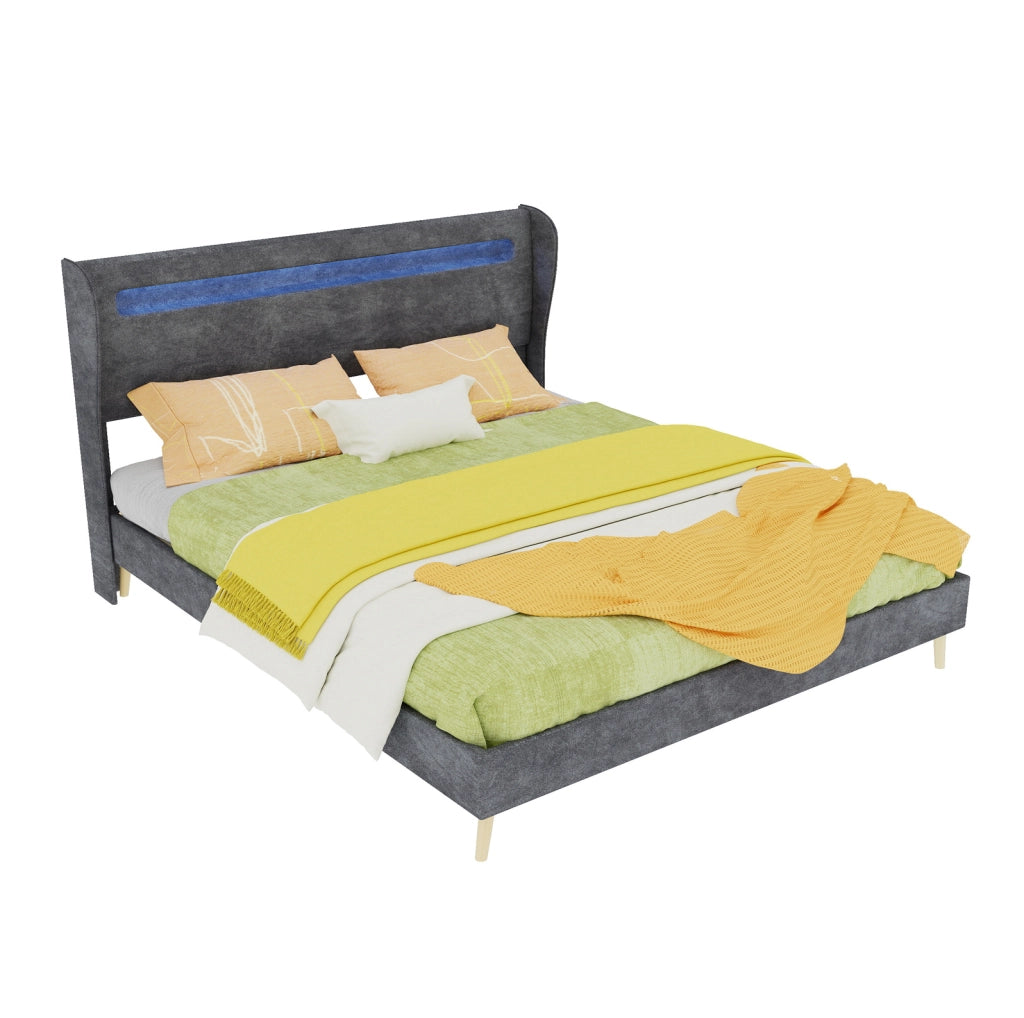 Letto imbottito 160x200 cm con testiera LED regolabile, grigio