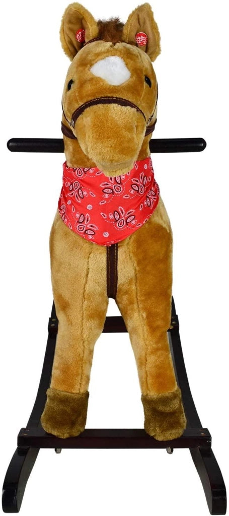 Cavallo a dondolo con effetti sonori e manici in legno carico massimo 50 kg per bambini da 1 anno peluche animale a dondolo marrone 01_0001107