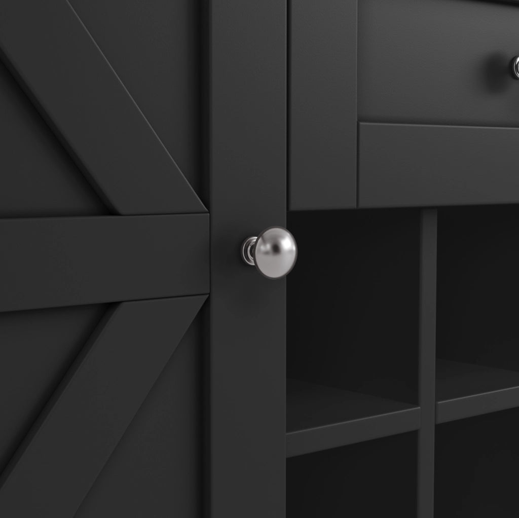 Credenza da cucina 120x40x188 cm con ripiani regolabili e portabottiglie in MDF nero