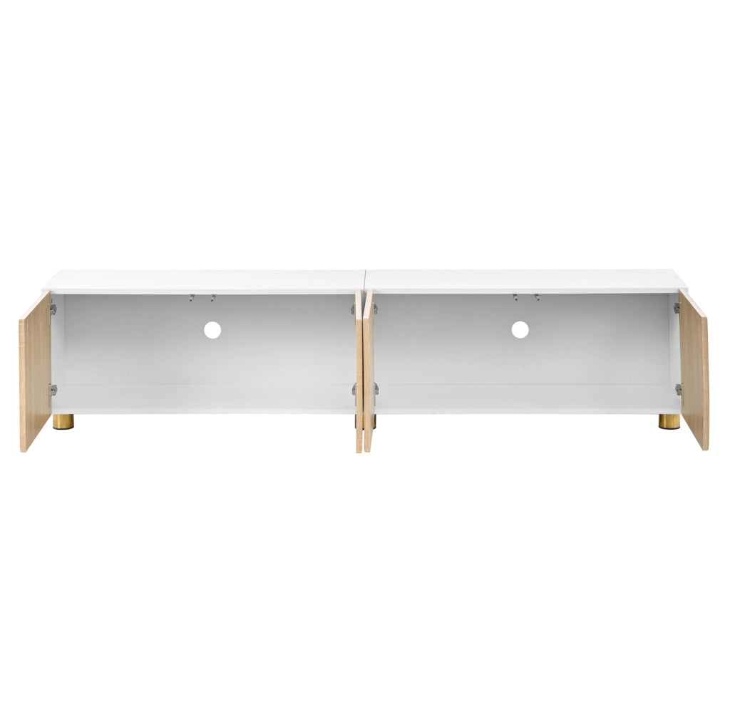 Mobile TV con 4 ante e rilievo ad arco; 180 cm; MDF e truciolare; naturale e bianco