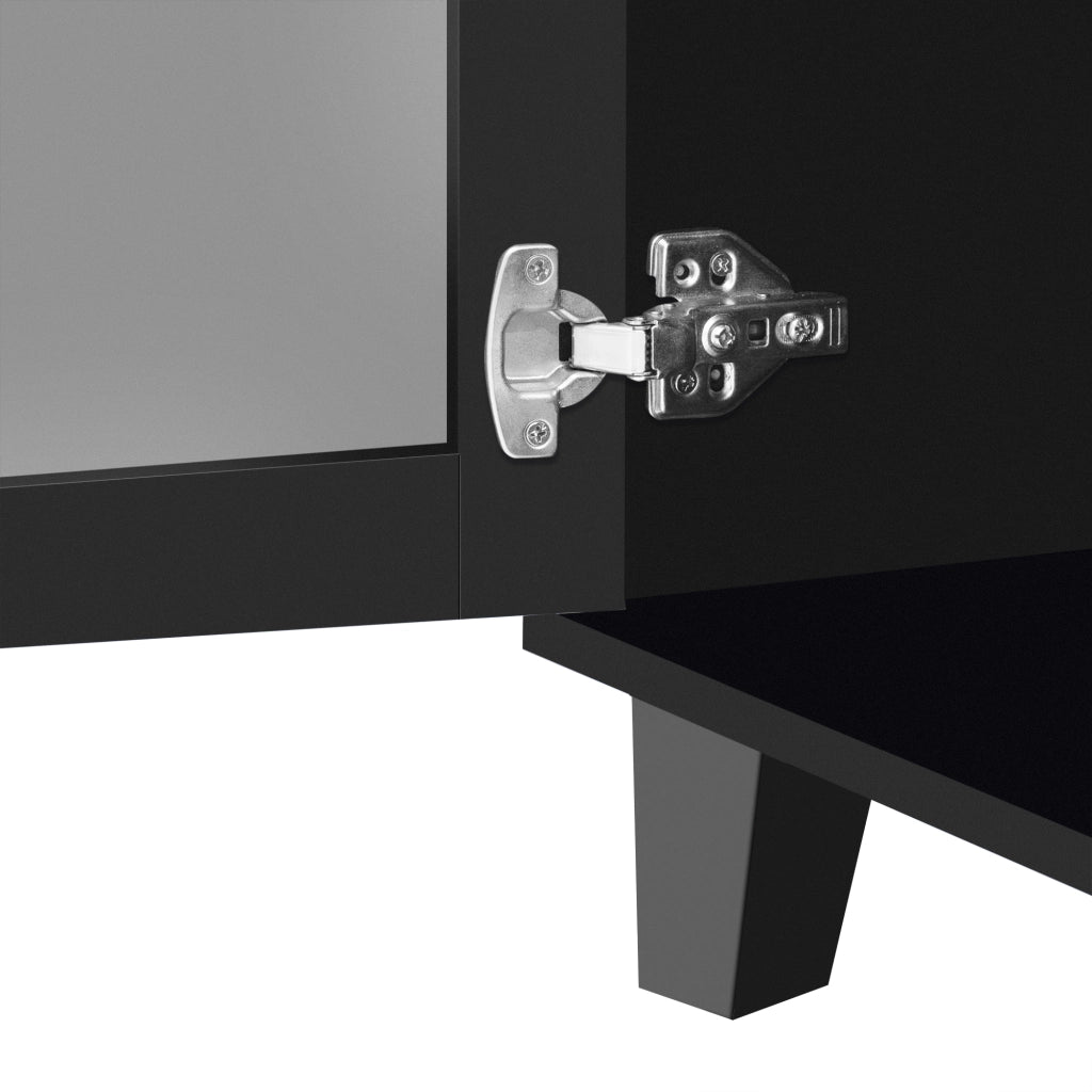 Credenza con 4 Ante e 2 Ripiani Regolabili; Frontali a Specchio; in MDF; Nero; 160??40??84 cm
