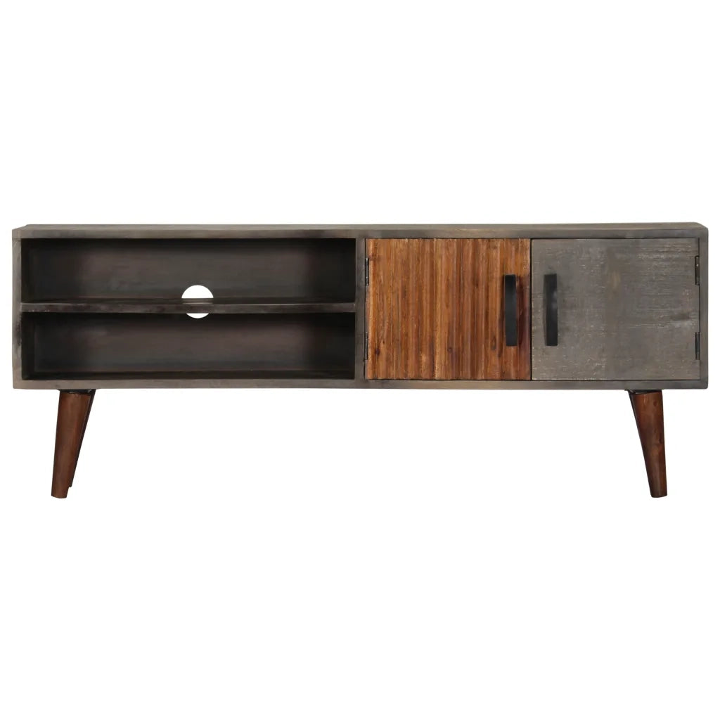 Mobile TV Grigio 130x30x46 cm in Legno Massello di Mango Grezzo 282743