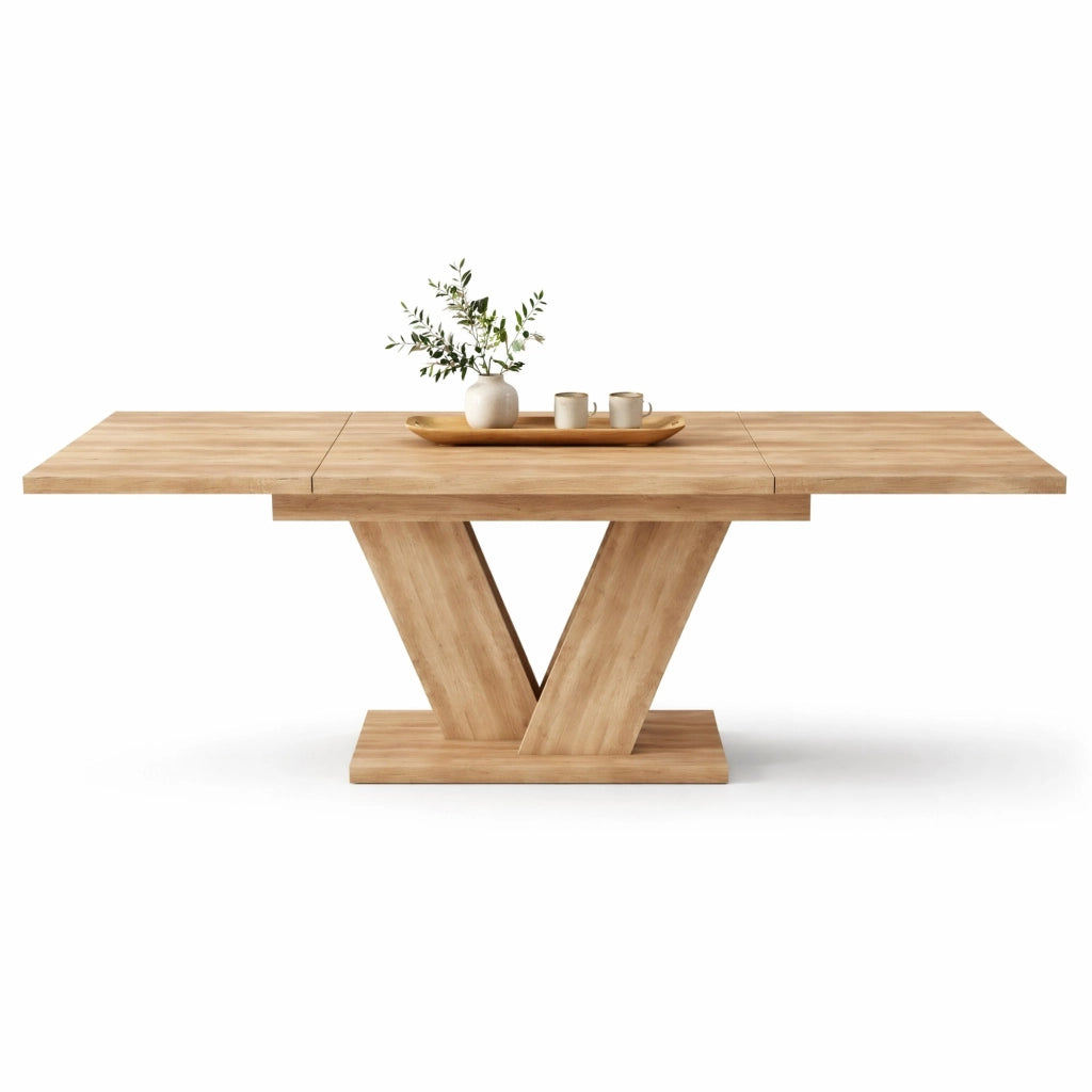 Tavolo da pranzo allungabile 140/180 x 80 cm, 4-8 posti, effetto rovere, gambe a V in metallo