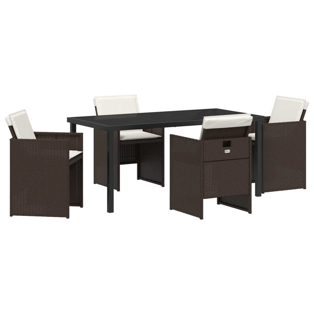Set da Pranzo da Giardino 5 Pezzi con Cuscini in Polyrattan Marrone