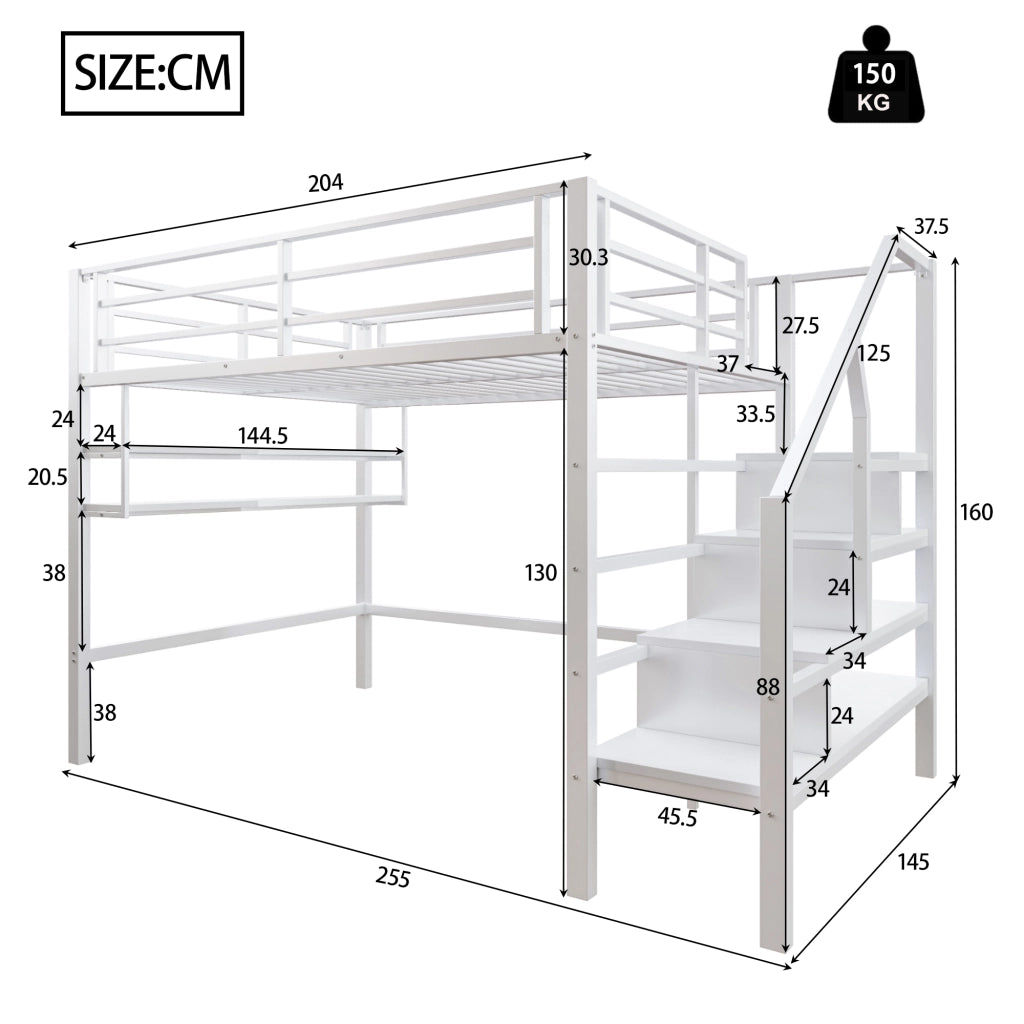 Letto a castello bianco con funzione contenitiva in metallo 140x200 cm