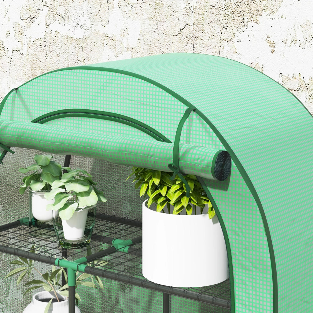 Serra da balcone e giardino con 7 ripiani, copertura UV e porta avvolgibile, acciaio verde 100x45x160 cm