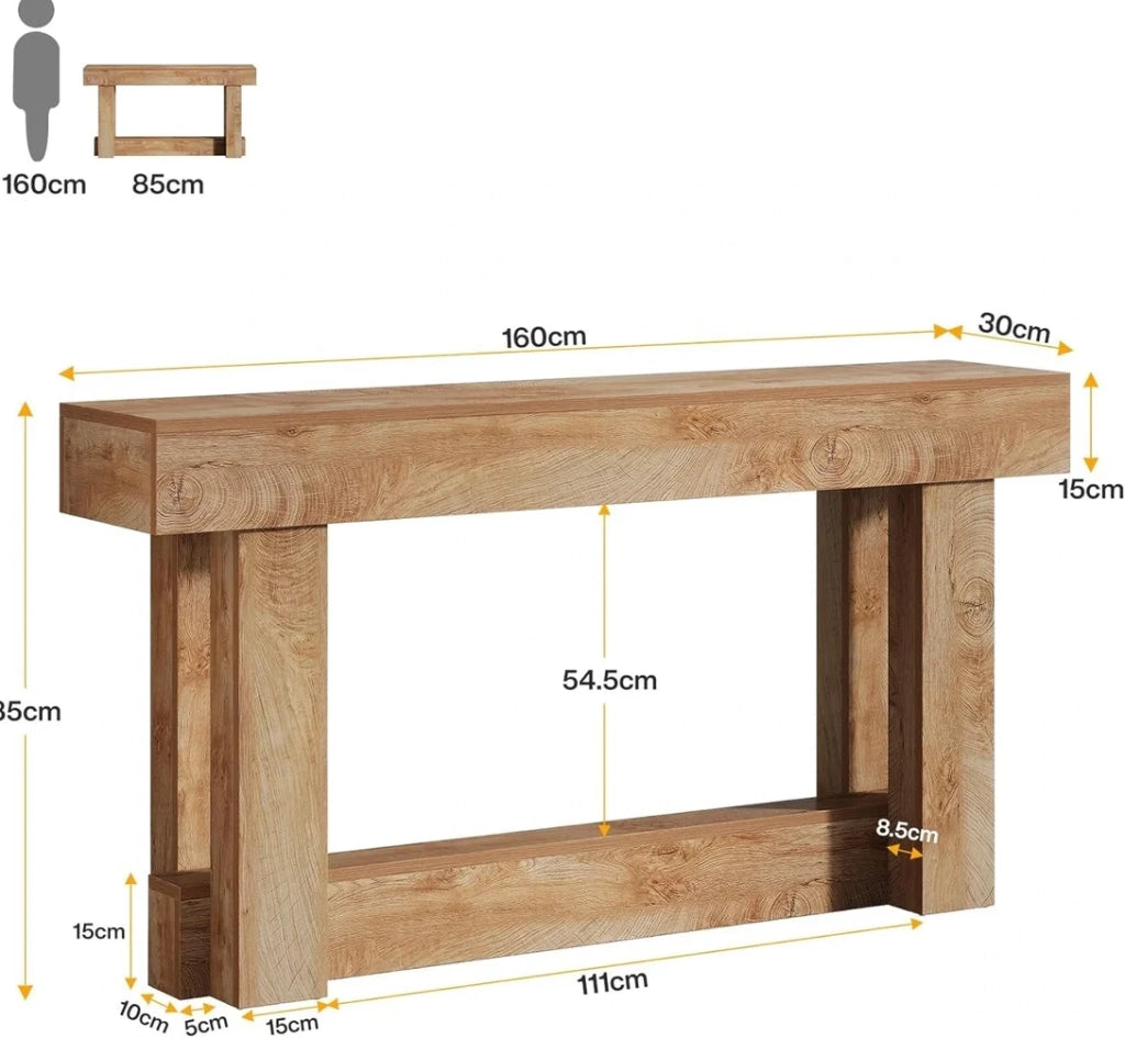 Console d'ingresso a 2 livelli in legno marrone, 160 x 30 cm