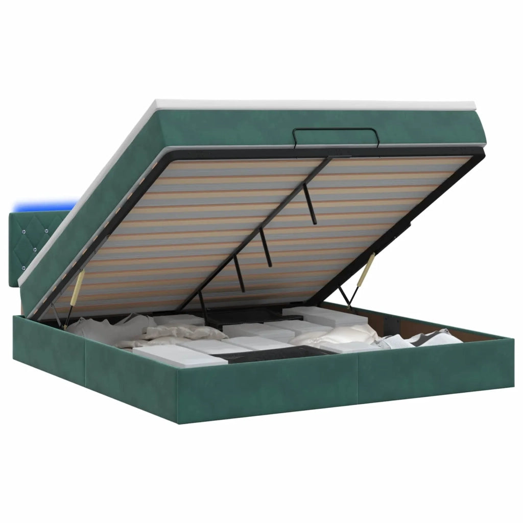 Letto Ottomano con Materasso e LED Verde Scuro 180 x 200 cm 3457086