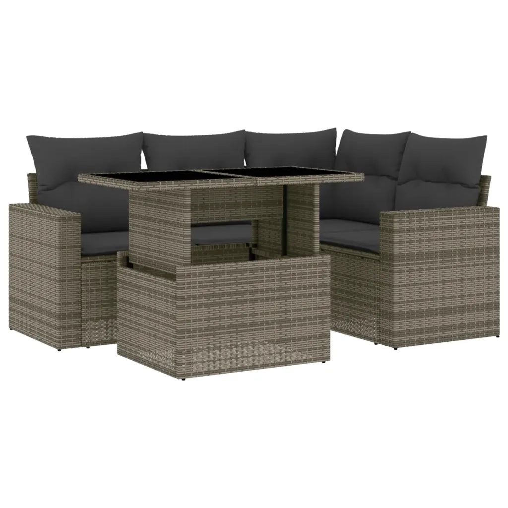 Set Divano da Giardino 5 pz con Cuscini Grigio in Polyrattan