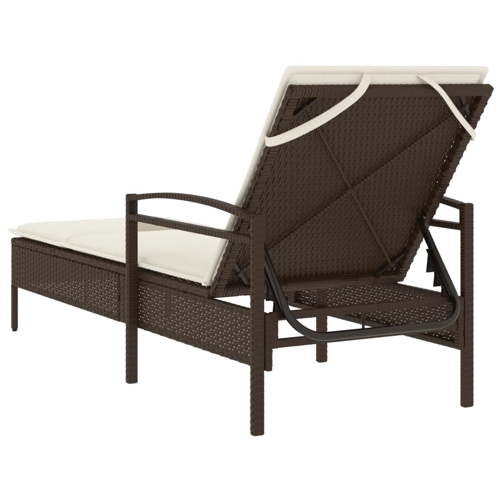 Lettino Prendisole | Sdraio da giardino | Lettino da sole con Cuscino Marrone 63x200x81 cm Polyrattan