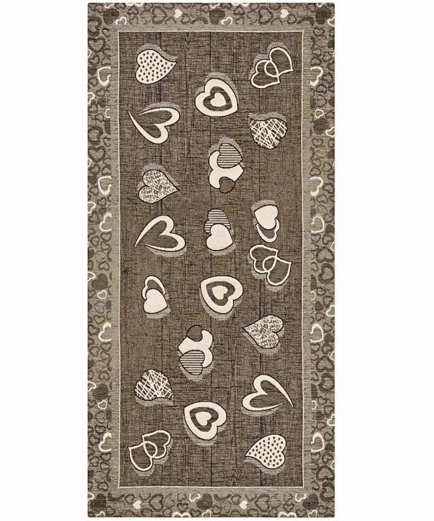 Tappeto LOVELY marrone fango cm.55x80 moderno cuori, tappetino multiuso lavabile antiscivolo