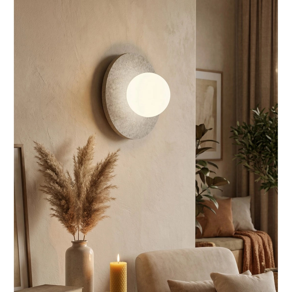 Lampada a parete CALMA in acciaio e filato naturale grigio