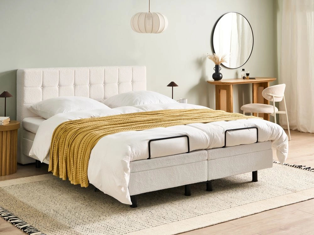 Letto matrimoniale Tessuto bouclè bianco sporco Elettrico Regolabile 160 x 200 stile moderno