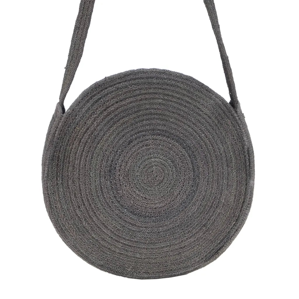 Borsa a Tracolla Rotonda Fatta a Mano in Juta Grigio Scuro 133827