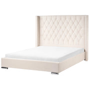 Letto matrimoniale a doghe velluto bianco sporco imbottito trapuntato poggiatesta 160 x 200 cm stile glamour elegante