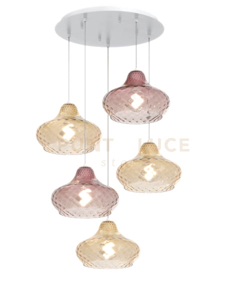 SOSPENSIONE BIANCO 5 LUCI TONDA VETRI (3 X PICCOLO AM + 2 X PICCOLO RU) 1191BI-S5 TP-AR
