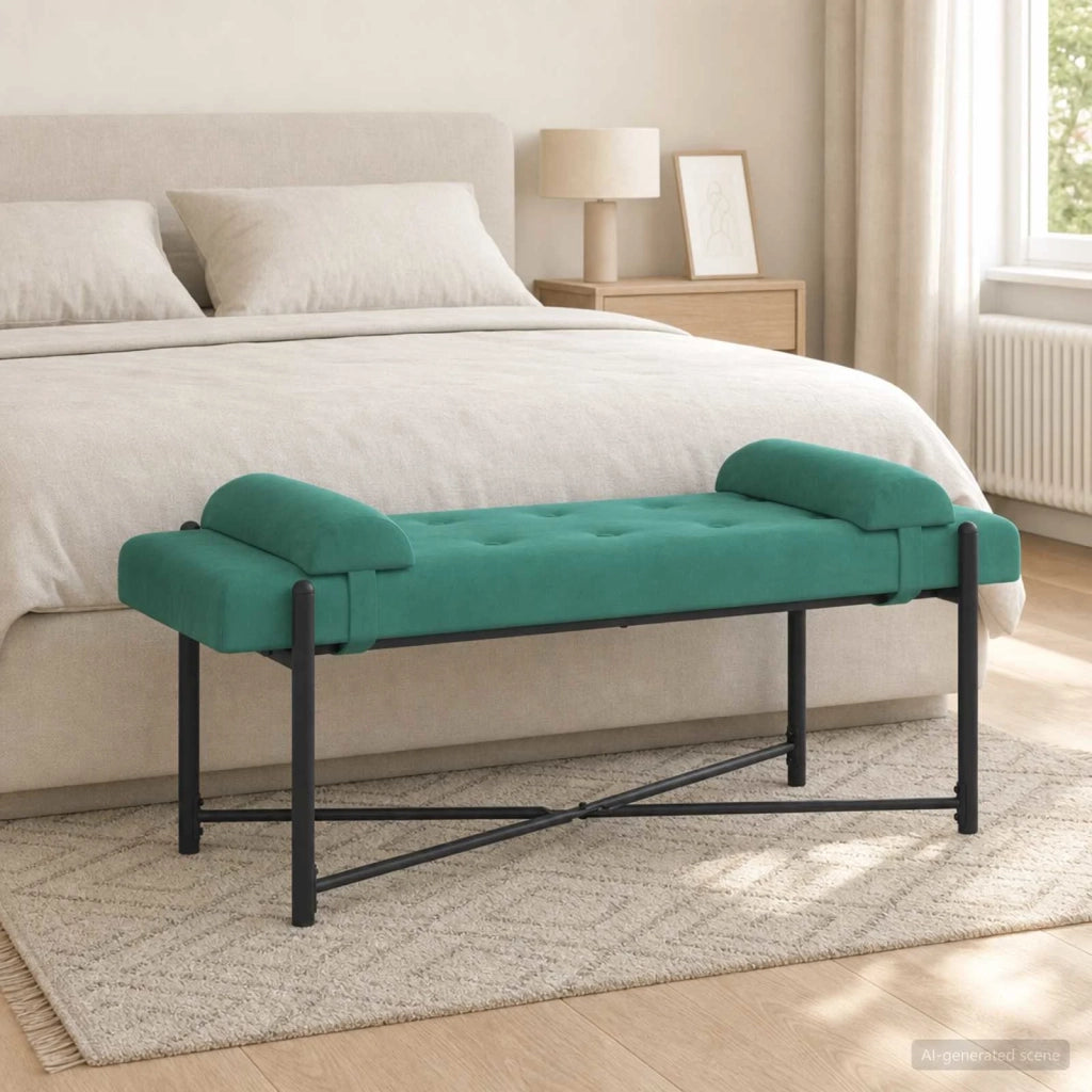 Panchina con bottoni e cuscini Turchese 110 x 40 x 46 cm 42038395