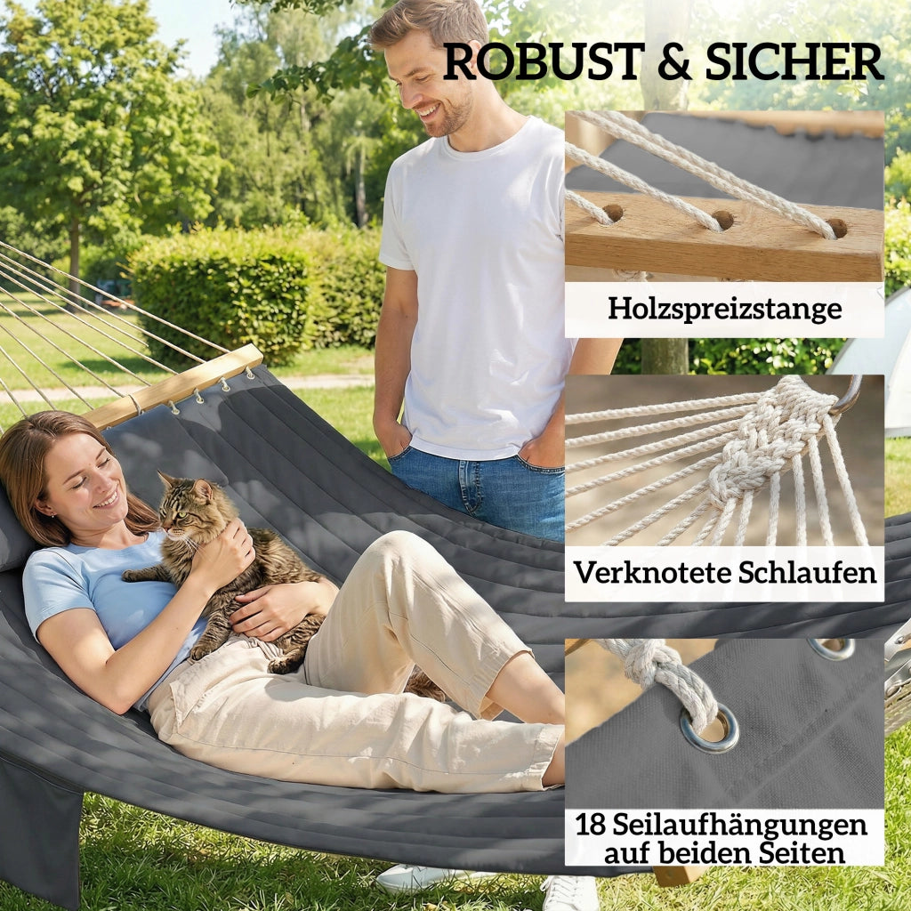 Amaca da Giardino con Testiera e Tasche ¨C Zephmum ¨C 200x140cm Legno 200kg