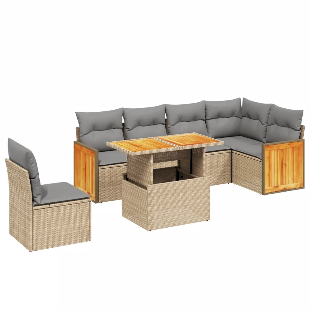Set Divani da Giardino 7 pz con Cuscini Beige in Polyrattan 3273985