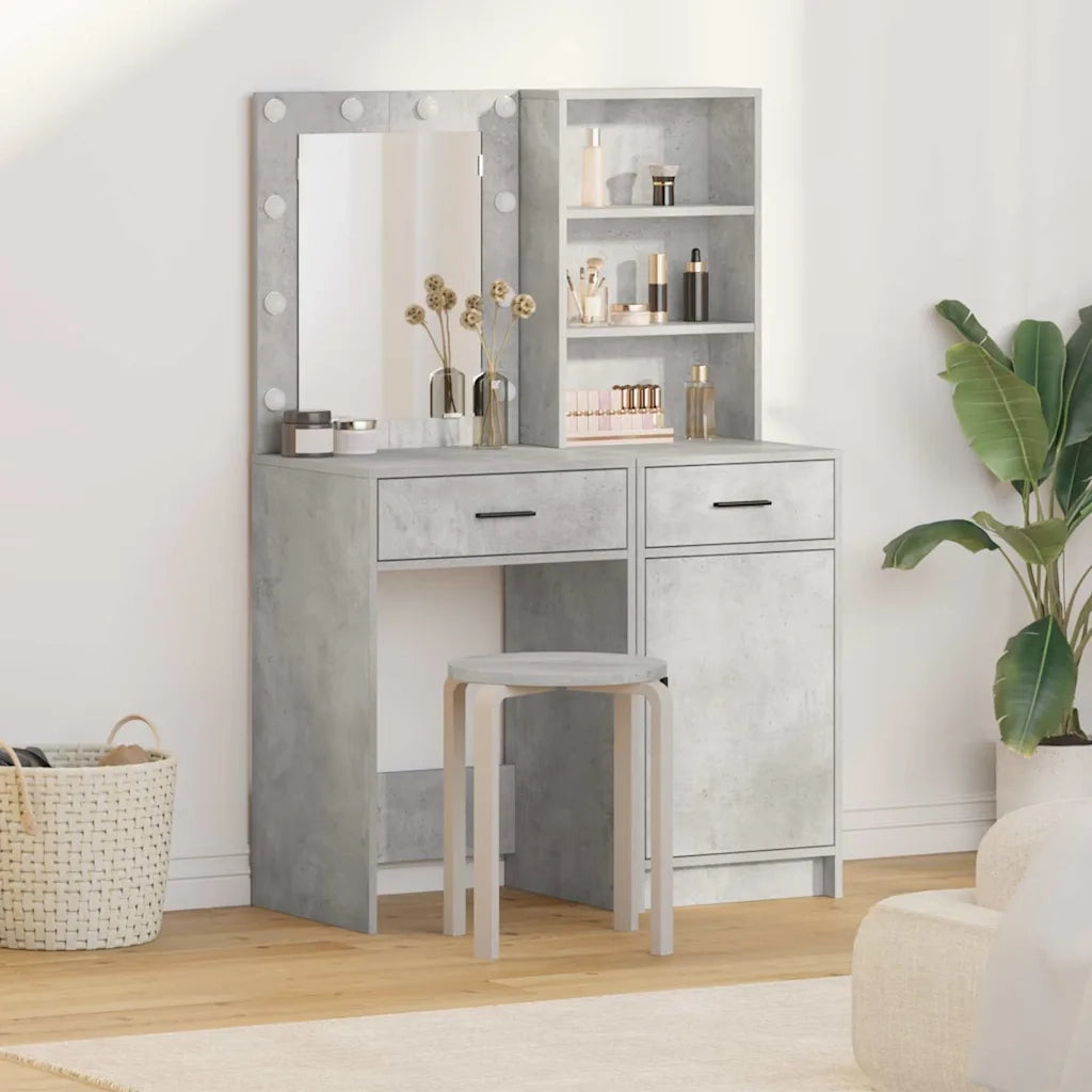 Set da Toeletta | Tavolo da Trucco con LED con porta 2 pz Grigio cemento
