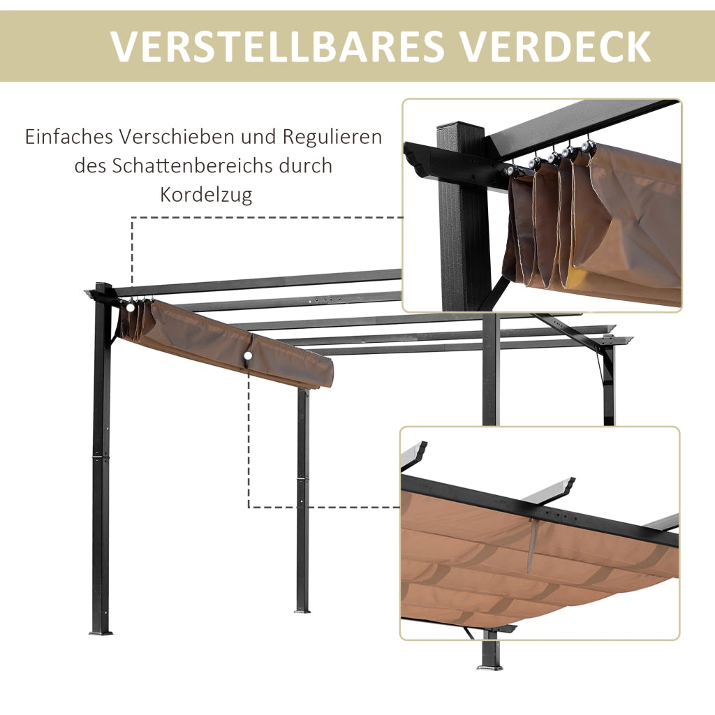 Pergola Pavillon con tetto in tessuto regolabile ¨C zephmum ¨C Grigio+Marrone 3x4m