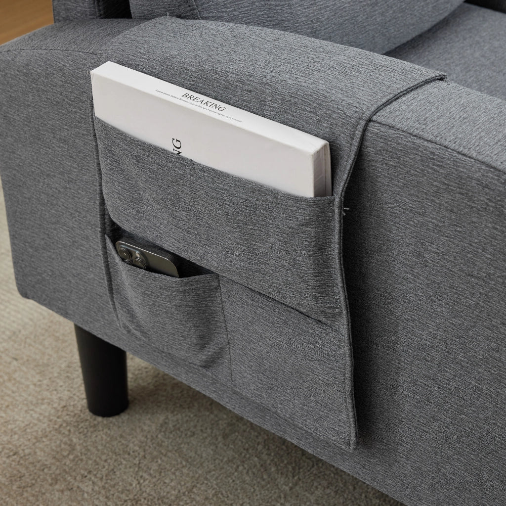 Divano angolare ULEVR 204x136x80 cm, 3 posti con chaise longue e tasche laterali, grigio