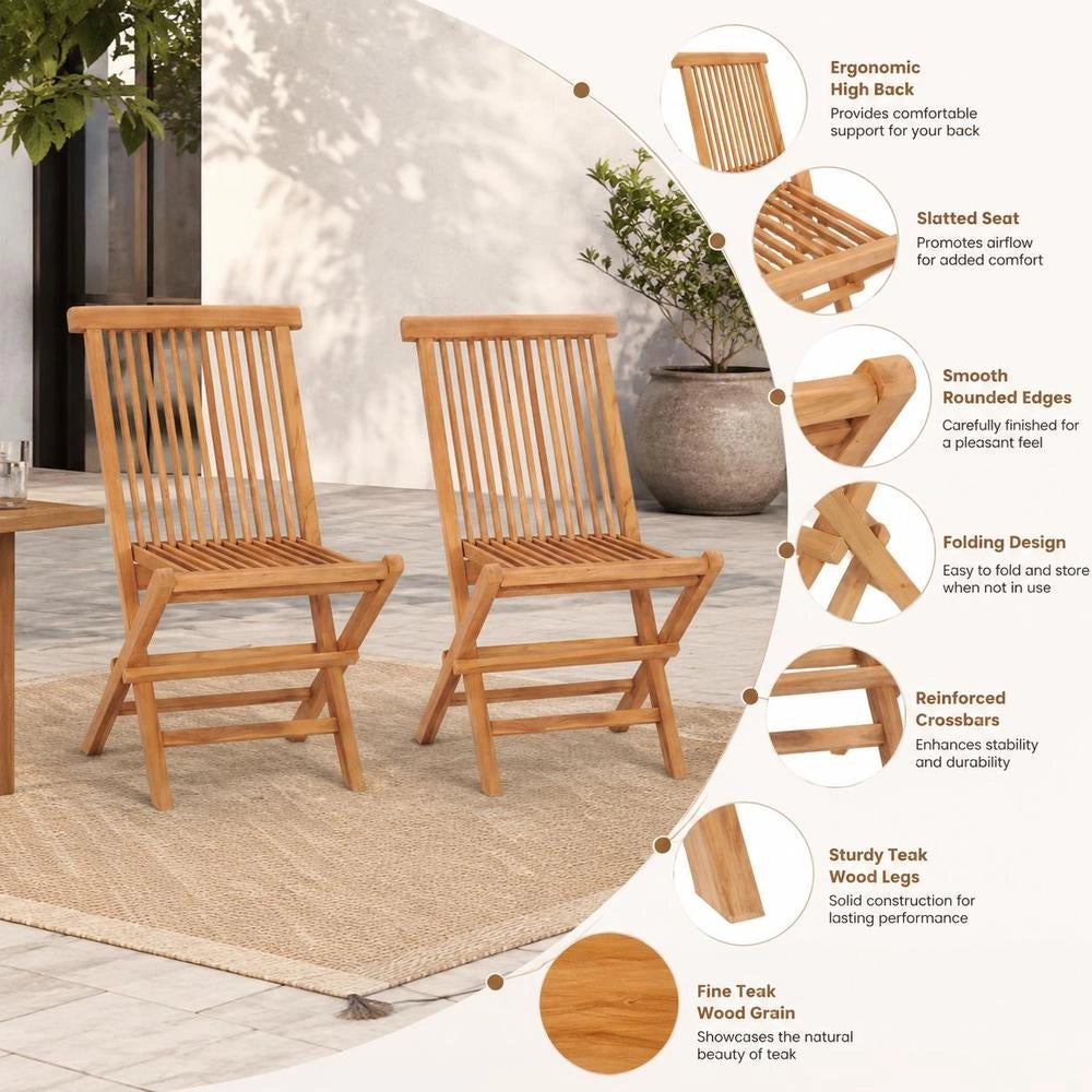 Folding Garden Chairs, 2 Pieces, Solid Teak Wood