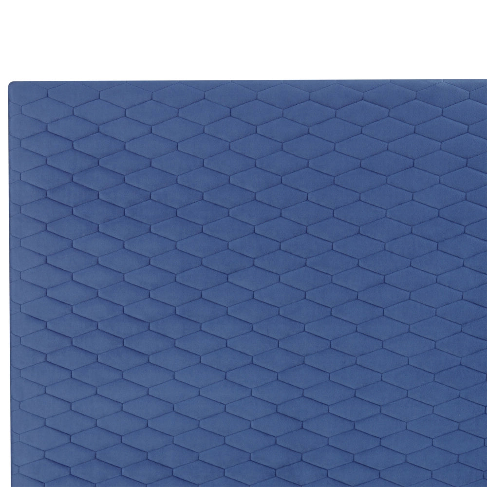 Letto imbottito in velluto blu 180 x 200 con struttura imbottita a nido d'ape trapuntato stile classico