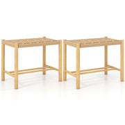 2 Sgabelli in legno di gomma con seduta intrecciata in carta, Sgabelli senza schienale Naturale 56x36x45cm-Sgabelli