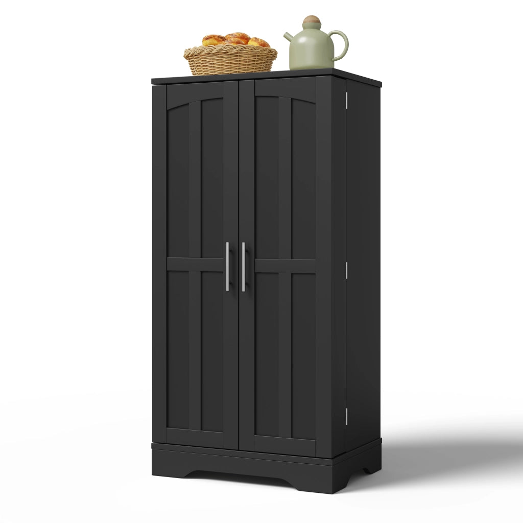 Mobile Dispensa 60x40x120 cm Nero con LED Sensore; 2 Ante; Ripiani Regolabili e Portaoggetti