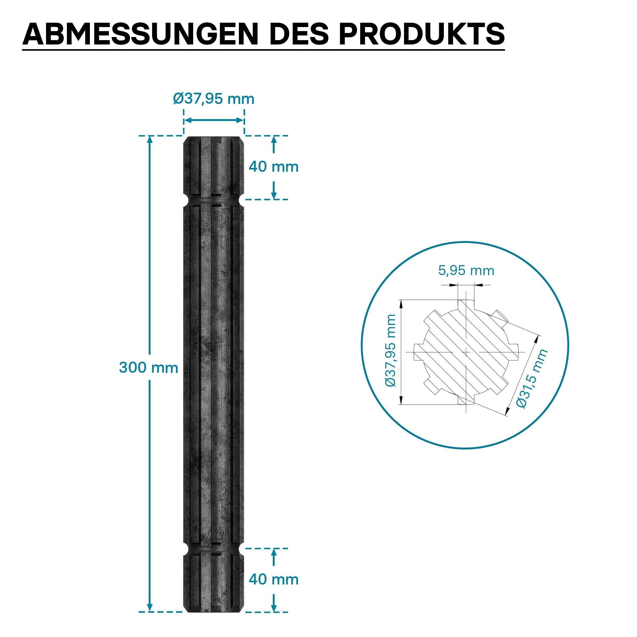 Profilo scanalato per albero cardanico GT2 Giunto scanalato 300 mm 8-32x38x6 Trattore Cardano