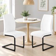 Sedia da pranzo in ecopelle bianca con schienale ergonomico e gambe in metallo nero