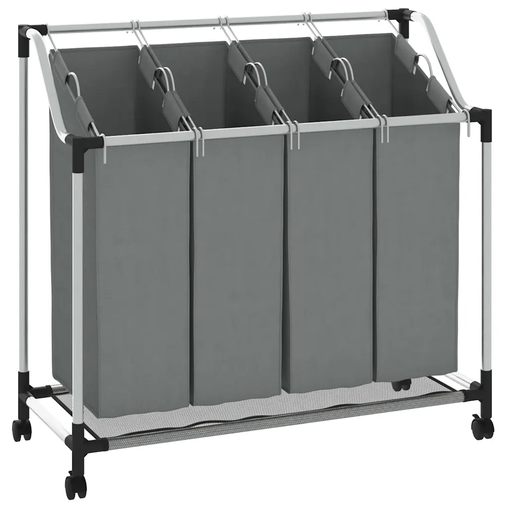 Cesto Portabiancheria con Ruote 4 Scomparti Grigio CFW4344571