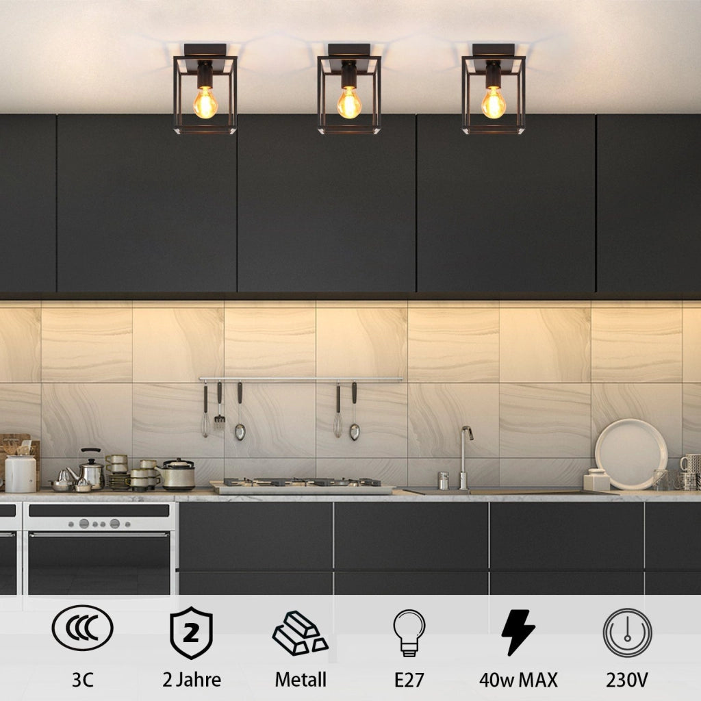 ZMH Lampada da soffitto industriale retrò nera 40W per camera da letto soggiorno corridoio cucina sala da pranzo