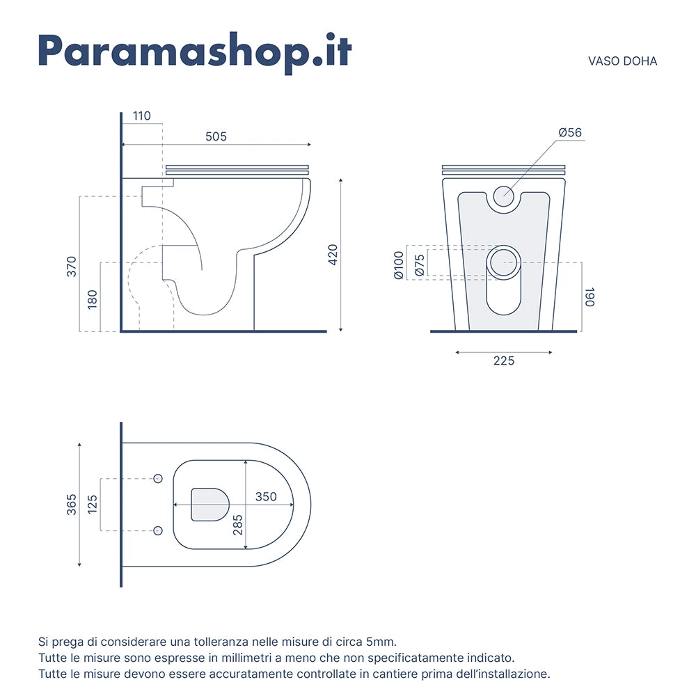 Vaso WC filomuro in ceramica bianco lucido con sedile soft-close | Doha