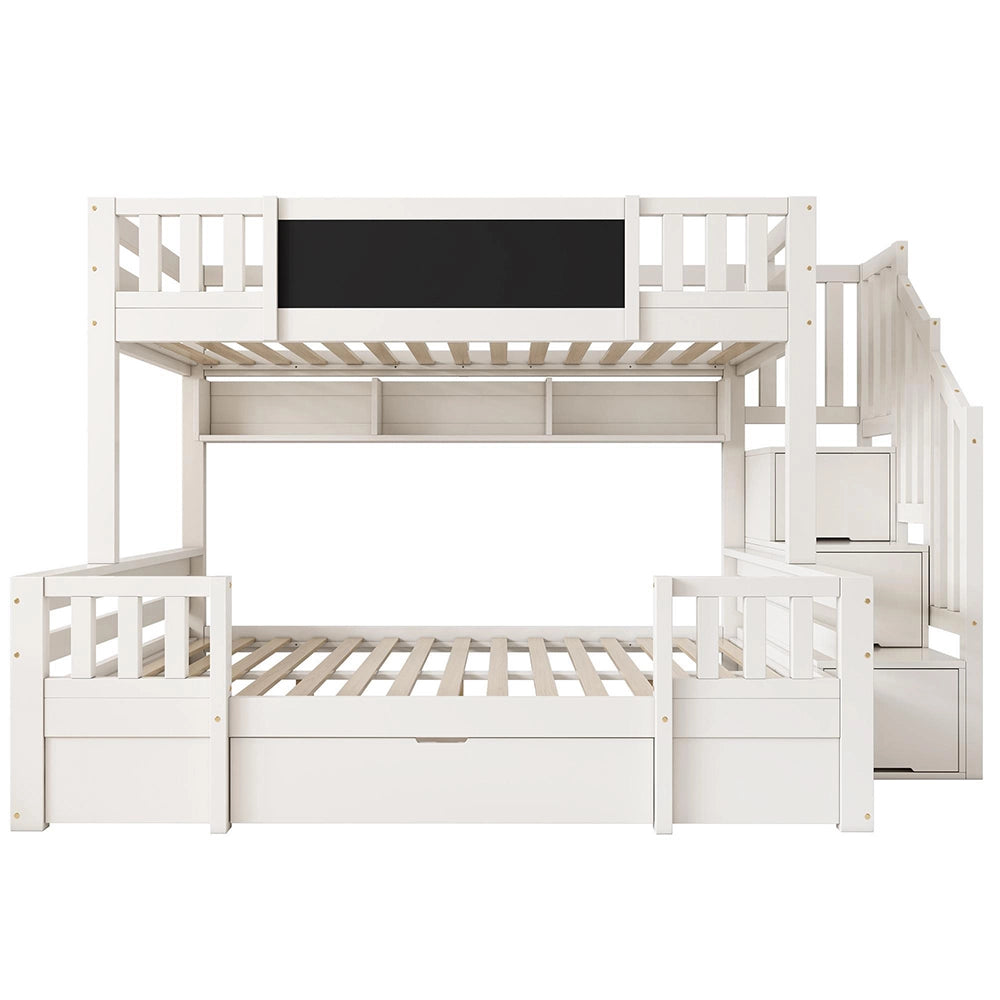 Letto a castello-Xylo-90+140x200cm lavagna scala 2 tiroir legno massiccio bianco