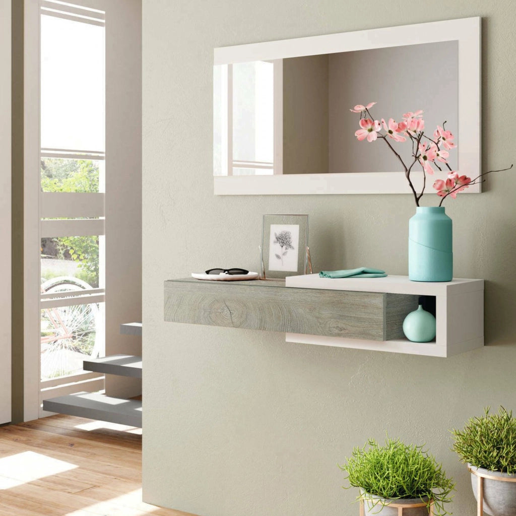 Arty, Mobile da Ingresso Specchio Incluso, 95x26x19h cm Bianco